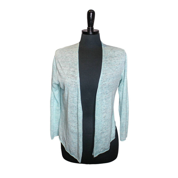 White +Warren Cardigan Sweater Open Front Crop Trapeze Green 100% Linen Size XS - Picture 1 of 4